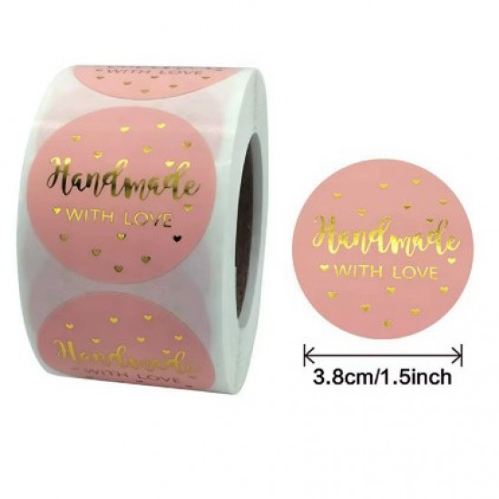 Uzlīmes HANDMADE WITH LOVE d-3.8cm, 500gab.,pink