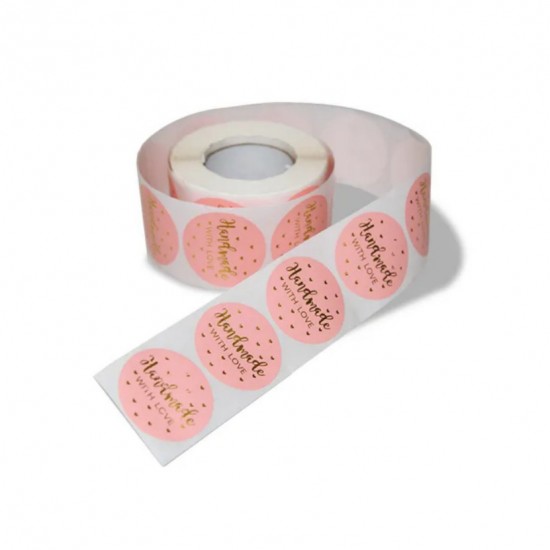 Uzlīmes HANDMADE WITH LOVE d-3.8cm, 500gab.,pink