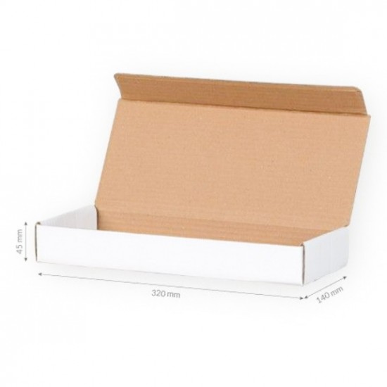 Kartona kaste 320x140x45mm, FEFCO 0421, 3 slāņu, pakomāts - S izmērs, + 10gab., balta krāsa