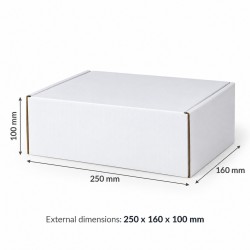 Kartona kaste FEFCO 0427, balta – 250×160×100 mm