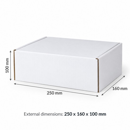 Kartona kaste FEFCO 0427, balta – 250×160×100 mm