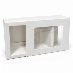Balta izvelkama dāvanu kastīte ar logu, 14×10×5 cm, 12 gab.