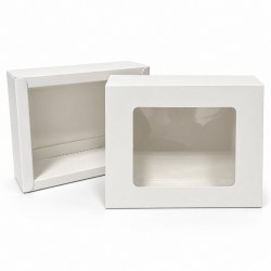 Balta izvelkama dāvanu kastīte ar logu, 14×10×5 cm, 12 gab.
