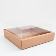 Foldable Gift Boxes with Transparent Lid, Kraft, 24×24× 5 cm, 12 pcs.