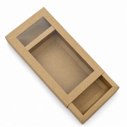 Brūna izvelkama dāvanu kastīte ar logu, 27×11,5×5 cm, 12 gab.