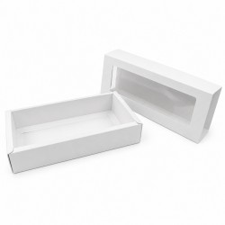 Balta izvelkama dāvanu kastīte ar logu, 27×11,5×5 cm, 12 gab.