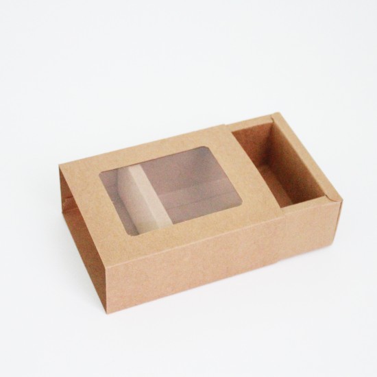 Brūna zvelkama dāvanu kastīte ar logu, 14×10×5 cm, 12 gab.