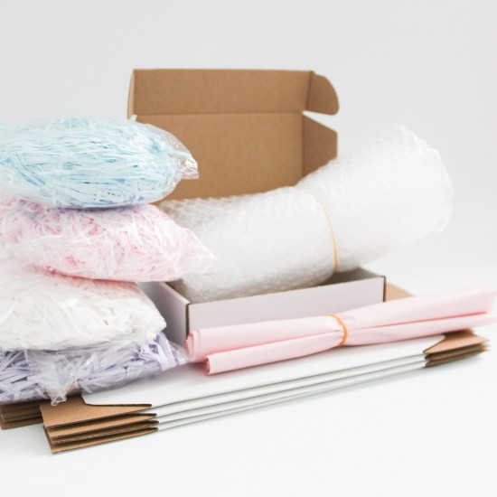 Ready to ship packing set for Online Order: boxes 20*15*5cm., 5pcs.+bubble film 1m., +courier bags 5pcs., +filler 2pack.