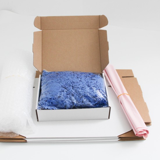 Ready to ship packing set for Online Order: boxes 20*15*5cm., 5pcs.+bubble film 1m., +courier bags 5pcs., +filler 2pack.