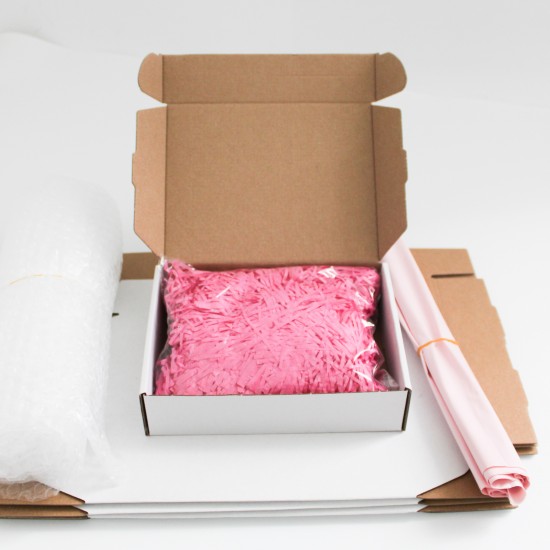Ready to ship packing set for Online Order: boxes 20*15*5cm., 5pcs.+bubble film 1m., +courier bags 5pcs., +filler 2pack.