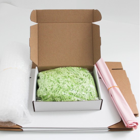Ready to ship packing set for Online Order: boxes 20*15*5cm., 5pcs.+bubble film 1m., +courier bags 5pcs., +filler 2pack.