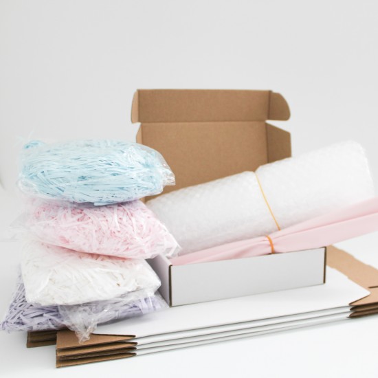 Ready to ship packing set for Online Order: boxes 25*20*5cm 5pcs.,+bubble film 1m., +courier bags 5pcs.,+filler 2pack.