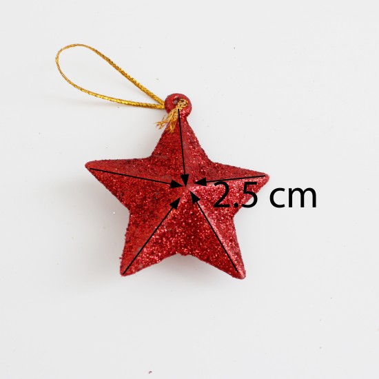 Декоративные Рождественские звездочки, 6шт., d-2,5см.,"red"