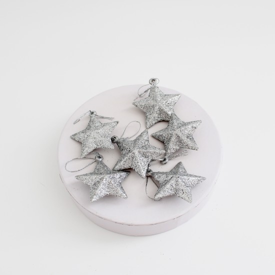 Декоративные Рождественские звездочки, 6шт.,d-2,5см., "silver"