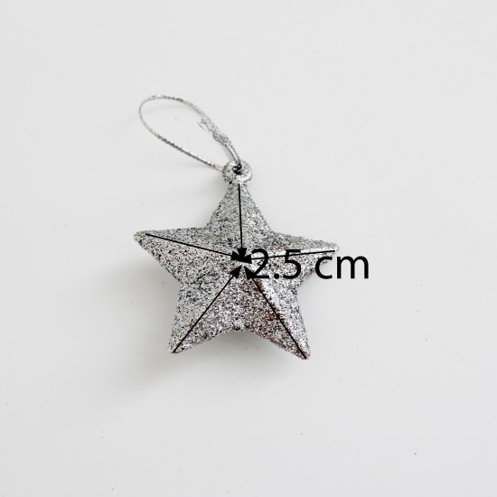 Декоративные Рождественские звездочки, 6шт.,d-2,5см., "silver"