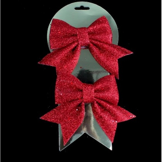 Christmas Tree Ribbon Bow 2 pcs,12cm., red