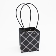Ūdensizturīgs dāvanu maiss ar rokturiem, melns rūtainais, 13×12.5×15 cm, 10 gab.