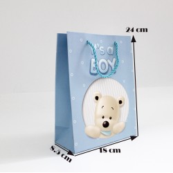 Papīra dāvanu maiss ar virves rokturiem BABY BOY 8,5*17,5*24cm, 12 gab