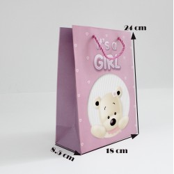 Papīra dāvanu maiss ar virves rokturiem,BABY GIRL, 8,5*17,5*24cm, 12 gab