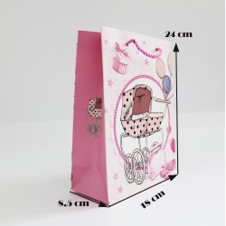 Papīra dāvanu maiss ar virves rokturiem, BABY GIRL, 8,5*17,5*24cm, 12 gab