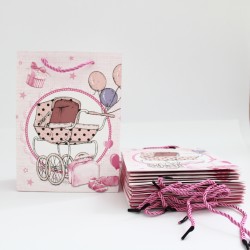 Papīra dāvanu maiss ar virves rokturiem, BABY GIRL, 8,5*17,5*24cm, 12 gab