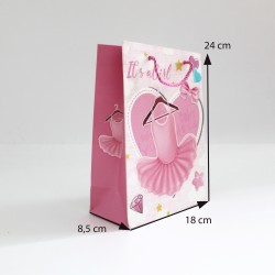 Papīra dāvanu maiss ar virves rokturiem, BABY GIRL, 8,5*17,5*24cm, 12 gab
