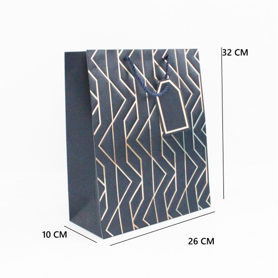 Gift Bag with Geometric Gold Print and Cord Handles 32×26×10 cm, 1 pcs