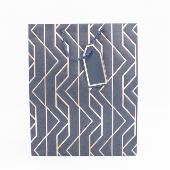 Gift Bag with Geometric Gold Print and Cord Handles 32×26×10 cm, 1 pcs