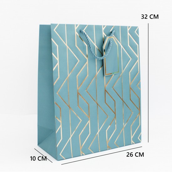 Gift Bag with Geometric Gold Print and Cord Handles 32×26×10 cm, 1 pcs