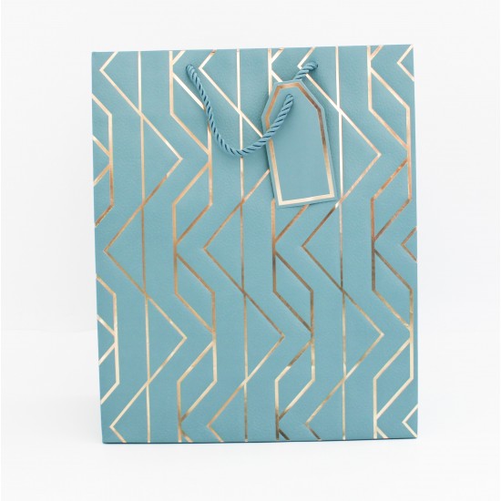 Gift Bag with Geometric Gold Print and Cord Handles 32×26×10 cm, 1 pcs