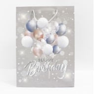 Dāvanu maisiņš ar "Happy Birthday" apdruku un virves rokturiem, 31×41×12 cm, 1 gab.