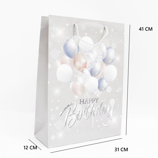 Dāvanu maisiņš ar "Happy Birthday" apdruku un virves rokturiem, 31×41×12 cm, 1 gab. Dāvanu maisiņš ar "Happy Birthday" apdruku un virves rokturiem, 31×41×12 cm, 1 gab.