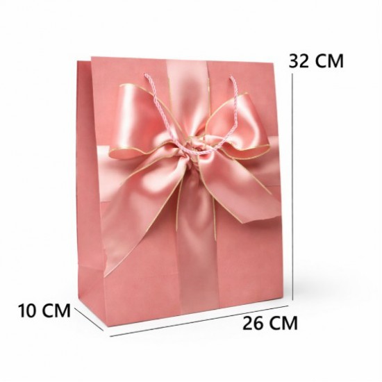 Dāvanu maisiņš ar satīna lentes apdruku un auklu rokturiem 26×32×10 cm, MIX color, 12 gab.