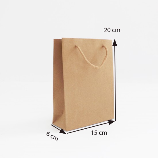 Papīra dāvanu maiss ar virves rokturiem  6*15*20cm , 12 gab, kraft
