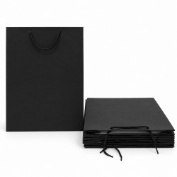 Black Laminated Cardboard Gift Bag with Cord Handles, 31 × 12 × 42 cm (12 pcs)