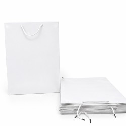 White Laminated Cardboard Gift Bag with Cord Handles, 31 × 12 × 42 cm (12 pcs)