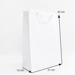 White Laminated Cardboard Gift Bag with Cord Handles, 31 × 12 × 42 cm (12 pcs)