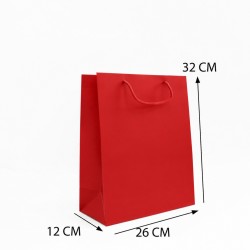 Red Laminated Cardboard Gift Bag with Cord Handles, 26 × 12 × 32 cm (12 pcs)