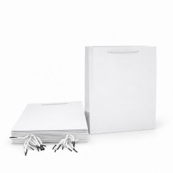 White Laminated Cardboard Gift Bag with Cord Handles, 26 × 12 × 32 cm (12 pcs)