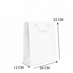 White Laminated Cardboard Gift Bag with Cord Handles, 26 × 12 × 32 cm (12 pcs)