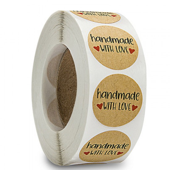 Stickers HANDMADE WITH LOVE d-2,5cm, 500pcs