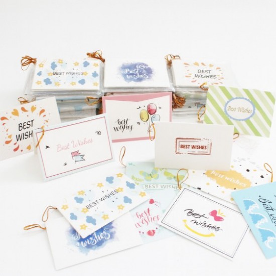 Greeting  gift card BEST WISHES 6x9cm, 120 pcs, mix design