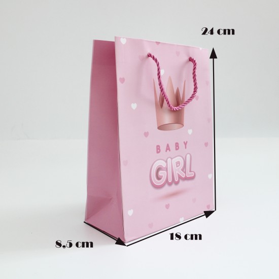 Подарочный пакет с веревочными ручками,BABY GIRL,18*24*8,5cm, 12шт.