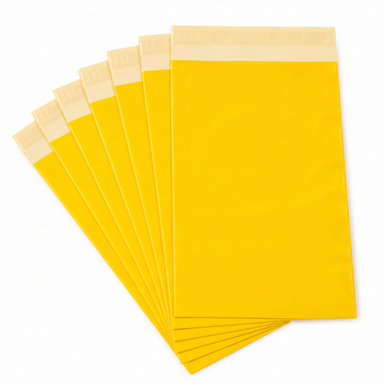 Ūdensizturīgi LDPE sūtījumu maisi 25x31+4 cm, dzeltenā, 100 gab.