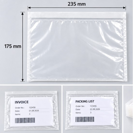 Self-Adhesive Document Envelopes C5, 235×175 mm, Transparent, 100 pcs