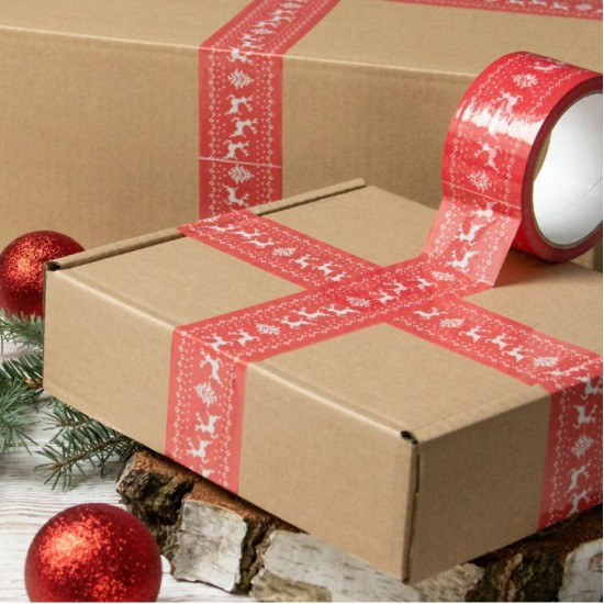 Dekoratīvā līmlente “Ziemassvētku”, sarkana, 48 mm × 55 m, 1 rullis