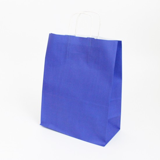 Бумажный пакет с кручеными ручками 25*12*31см, синего цвета