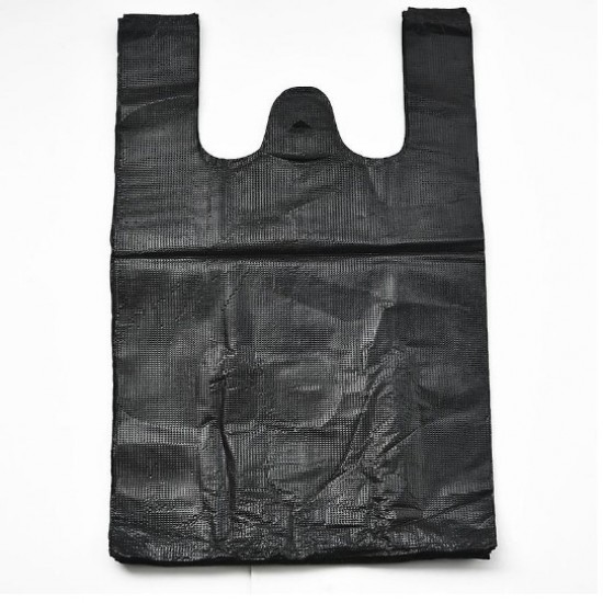 Shopping bags with handles, HDPE, 32*37+13cm, 100pcs, black