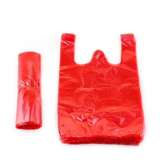 Shopping bags with handles, HDPE, 22*25+10cm, 100pcs, red