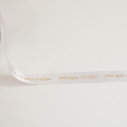 Satīna lente “Priecīgus svētkus” zelta hroma apdruka, 20 mm × 10 m